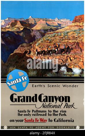 Grand Canyon. Santa Fe. Das landschaftlich reizende Wunder der Erde. Künstler unbekannt. Restauriertes Vintage-Poster, das in den 1930er Jahren in den USA veröffentlicht wurde. Stockfoto