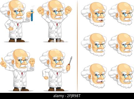 Bald Professor Genius Wissenschaftler Cartoon Mascot Illustration Zeichnung Stock Vektor