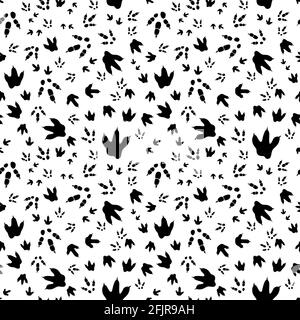 Dinosaurier Fußabdruck Spuren. Minimalistisches Nahtmuster. Hintergrund mit Pfote, Klaue Raubtier. Dinosaurier Fußabdruck Illustration perfekt für Textil-, Wrap-und Stock Vektor