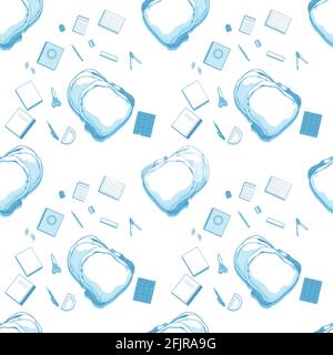 Zurück Schule Nahtloses Muster Schreibwaren Hintergrund Vektor Zeichnung Stock Vektor