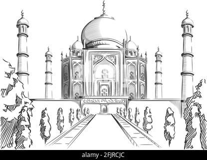 Skizze Doodle Taj Mahal Landmark Indien Ziel Umriss Vektor Stock Vektor