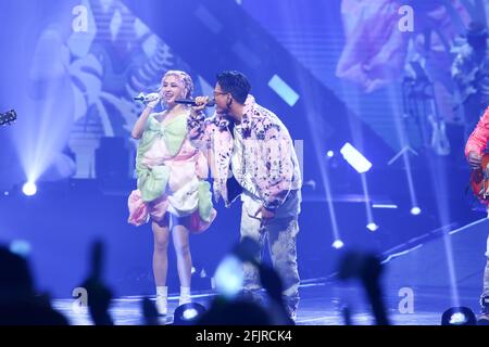 Taipeh. April 2021. Jolin Tsai veranstaltete am 24. April 2021 das Konzert „Jolin Ugly Beauty±“ in Taipei, Taiwan, China. (Foto: TPG) Quelle: TopPhoto/Alamy Live News Stockfoto