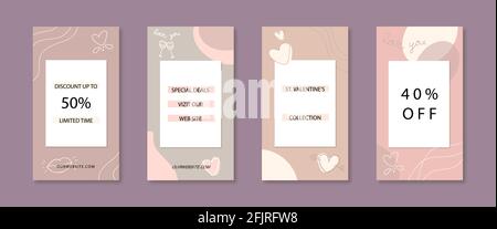 Liebe Thema für soziale Medien gesetzt. Vorlagen für Geschichten mit Herzen, Blumen und Küssen. Bearbeitbares Design. Kann für Karten, Werbung, Banner verwendet werden Stock Vektor