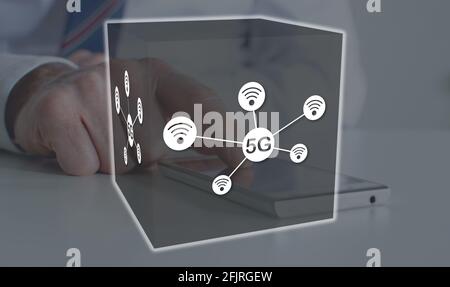 5g-Konzept mit einem Bild im Hintergrund Stockfoto