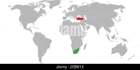 Südafrika, türkei Länder isoliert auf der Weltkarte. Geografische Hintergründe. Stock Vektor