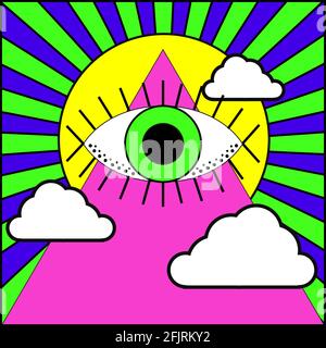 Menschliche Symbole collagieren zeitgenössische Kunstwerke Surrealismus saure Farben auf hypnotisch Hintergrund Stock Vektor