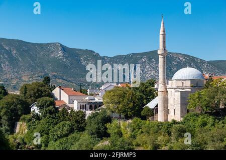 Ein Bild der Koski Mehmed Pascha Moschee und der nahegelegenen Vegetation. Stockfoto