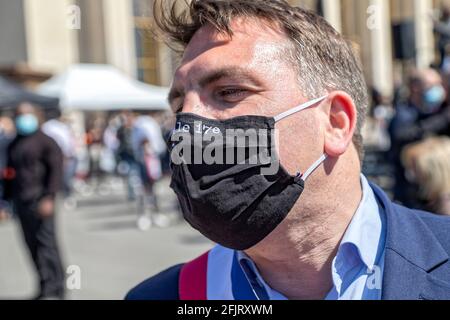 Paris, Frankreich. April 2021. Geoffroy Boulard nimmt an der Kundgebung Teil, die Gerechtigkeit für Sarah Halimi fordert. Stockfoto