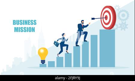 Vektor eines Geschäftsmannes und einer Geschäftsfrau, die Treppen hochsteigt Um eine Geschäftsmission zu erreichen Stock Vektor