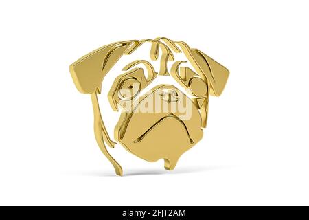 Goldenes 3d-Hundesymbol auf weißem Hintergrund isoliert - 3d Rendern Stockfoto