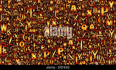 Gelbe und orangefarbene Buchstaben codieren gekachelten Hintergrund, Code aus verschiedenen Buchstaben Stock Vektor