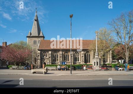 Kirche von Maldon Essex, Blick auf die All Saint's Church in der High Street im Zentrum der Stadt Maldon in Essex, England, Großbritannien Stockfoto