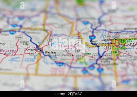 Idaho USA und Umgebung auf einer Straßenkarte dargestellt Oder Geografie-Karte Stockfoto