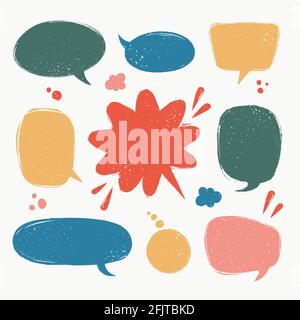 Sprechblasen eingestellt. Verschiedene Talk Ballon Formen im Vintage-Stil mit Grunge-Textur. Handgezeichnete Infografik-Vektorsammlung. Stock Vektor
