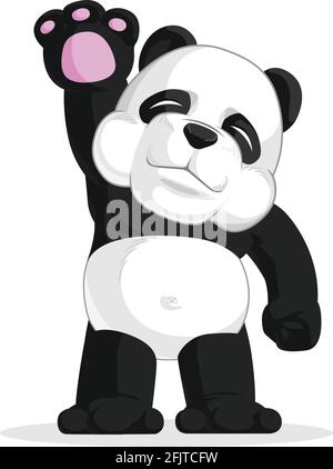 Hallo Giant Panda Winkende Hand Gruß Cartoon Illustration Zeichnung Stock Vektor