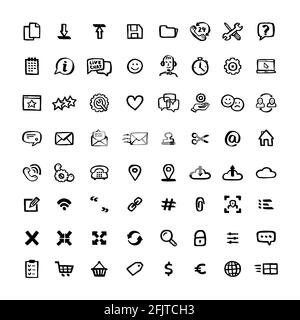 Naiver Stil Icon-Set. Doodle Ink Set von Symbolen mit Elementen für mobile Konzepte und Web-Apps. Vektor Hand gezeichnet naive Stil Linie Symbole. Stock Vektor