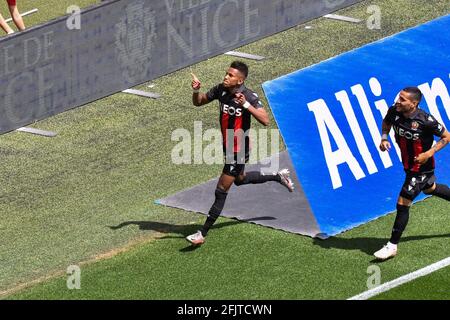 Hicham Boudaoui - FUSSBALL : Nizza vs Montpellier - Ligue 1 Uber isst am 25. April 2021 in Nizza, Frankreich. Nice gewann 3:1. (Foto von Lionel Urman/Sipa USA) Stockfoto