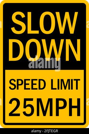 Geschwindigkeitsbegrenzung 25 MPH Zeichen verlangsamen. Verkehrszeichen und Symbole. Stock Vektor