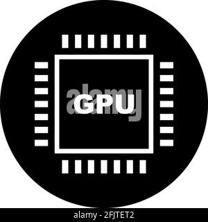 GPU-Symbol. Grafikkartensymbol. Weiß auf schwarzem Hintergrund. Stock Vektor