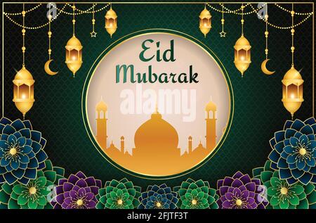 Eid Festival Vektor Illustration Hintergrund. Eid Mubarak Banner Design. Elegantes Tapetendesign. Stock Vektor