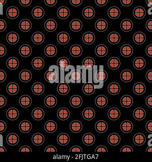 Ziel nahtloses geometrisches Muster. Orangefarbene Farbe, schwarzer Hintergrund. Stock Vektor