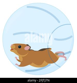 Niedliche kleine Hamster läuft in blau transparenten Ball. Vektorgrafik Cartoon-Illustration Stock Vektor