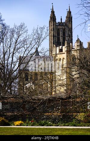 Das östliche Ende der Kathedrale von Canterbury, von den Gärten aus gesehen Frühling Stockfoto