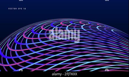 Abstrakter Hintergrund mit Laser Neon Wellen Kreuzung und Schaffung sphärische Form von gekrümmten Linien Textur, Wallpaper digitalen Banner Stock Vektor