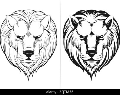 Skizze Lion Head Vorderansicht Doodle Outline Vektor Illustration Zeichnung Stock Vektor