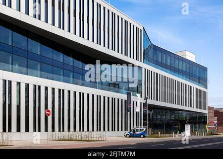 Hauptsitz der Covestro AG, Hersteller verschiedener Rohstoffe auf Basis von Polyurethan und Polycarbonat, Chempark, Leverkusen, Nordrhein-Westph Stockfoto