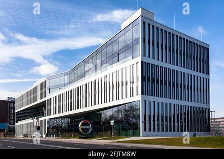 Hauptsitz der Covestro AG, Hersteller verschiedener Rohstoffe auf Basis von Polyurethan und Polycarbonat, Chempark, Leverkusen, Nordrhein-Westph Stockfoto