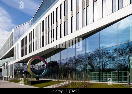 Hauptsitz der Covestro AG, Hersteller verschiedener Rohstoffe auf Basis von Polyurethan und Polycarbonat, Chempark, Leverkusen, Nordrhein-Westph Stockfoto