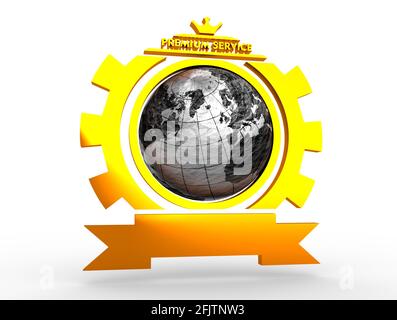 Globus in Gang Form Emblem. Zerknittertes Papier Karte. 3D-Rendering Stockfoto