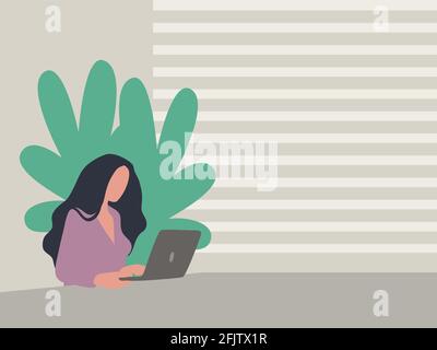 Arbeiten Frau mit Laptop Vektor-Illustration Stock Vektor