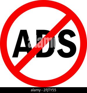 Kein ADS-Zeichen. Roter Kreis Hintergrund. Anzeige verboten Zeichen. Verkehrszeichen und Symbole. Stock Vektor
