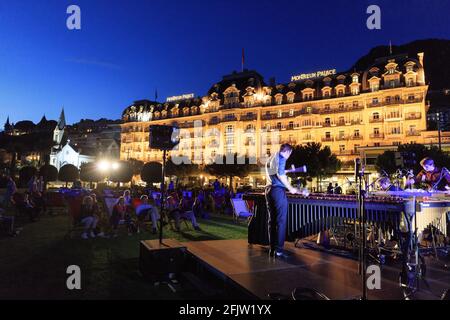 Schweiz, Kanton Waadt, Montreux, Lake Leman, Fairmont Le Montreux Palace Hotel, Musikfestival in den Gärten Stockfoto