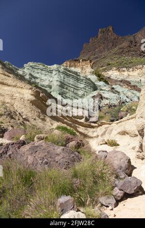 Spanien, Kanarische Inseln, Insel Gran Canaria, Fuente de Los Azulejos, Kupfer-Oxid Stockfoto