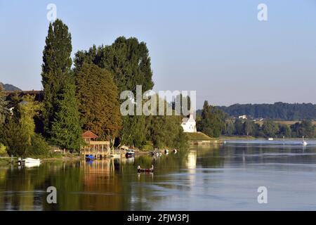 Schweiz, Schaffhausen Kanton, Stein am Rhein, Historischer Teil der Stadt am Rheinufer Stockfoto