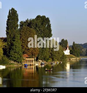 Schweiz, Schaffhausen Kanton, Stein am Rhein, Historischer Teil der Stadt am Rheinufer Stockfoto