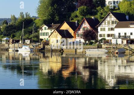 Schweiz, Schaffhausen Kanton, Stein am Rhein, Historischer Teil der Stadt am Rheinufer Stockfoto