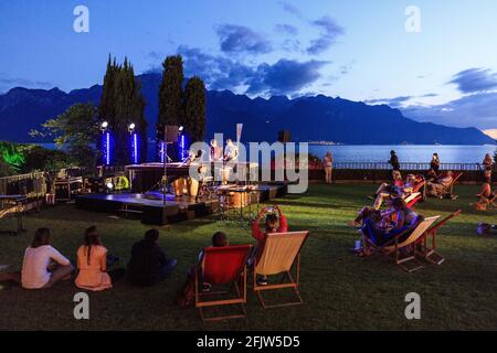 Schweiz, Kanton Waadt, Montreux, Genfersee, Hotel Fairmont Le Montreux Palace, Musikfestival in den Gärten Stockfoto
