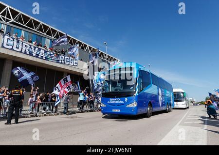 Barcelona, Spanien. April 2021. Unterstützer von RCD Espanyol während des Liga SmartBank Spiels zwischen RCD Espanyol und UD Las Palmas im RCD Stadium in Barcelona, Spanien. Quelle: David Ramirez/DAX/ZUMA Wire/Alamy Live News Stockfoto