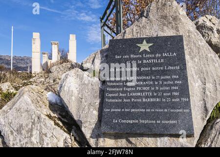 Frankreich, Isere, Grenoble, Chartreuse-Massiv, Mont Jalla (alt : 634 m), nationales Denkmal der Bergtruppen, das zum Gedenken an die 150,000 Soldaten errichtet wurde, die seit 1888 für Frankreich fielen Stockfoto