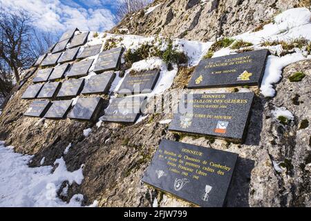 Frankreich, Isere, Grenoble, Chartreuse-Massiv, Mont Jalla (alt : 634 m), nationales Denkmal der Bergtruppen, das zum Gedenken an die 150,000 Soldaten errichtet wurde, die seit 1888 für Frankreich fielen Stockfoto