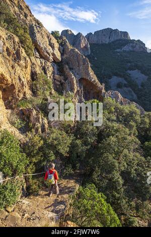 Frankreich, Var, Saint-Raphael, Esterel-Massiv, Wanderung in Richtung Pic du Cap Roux, Saint-Honorat-Kapelle Stockfoto