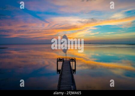 Mobile Bay, Alabama bei Sonnenuntergang Stockfoto