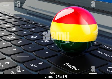 Bolivianische Flagge auf der Laptop-Tastatur. Online-Geschäft, E-Bildung, Einkaufen in Bolivien Konzept. 3D-Rendering Stockfoto