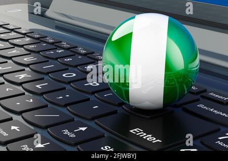 Nigrische Flagge auf der Laptop-Tastatur. Online-Geschäft, E-Bildung, Einkaufen in Nigeria Konzept. 3D-Rendering Stockfoto