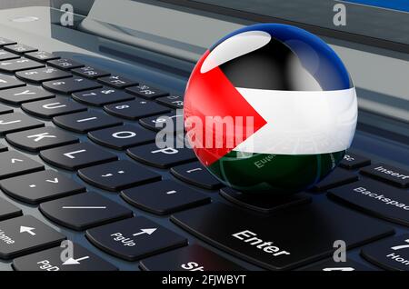 Palästinensische Flagge auf Laptop-Tastatur. Online-Geschäft, E-Bildung, Shopping in Palästina Konzept. 3D-Rendering Stockfoto