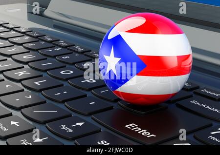 Puerto-ricanische Flagge auf der Laptop-Tastatur. Online-Geschäft, E-Bildung, Einkaufen in Puerto Rico Konzept. 3D-Rendering Stockfoto